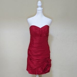 Alfred Angelo Strapless Ruby Red Tafetta Ruched Cocktail Mini Dress Size 12